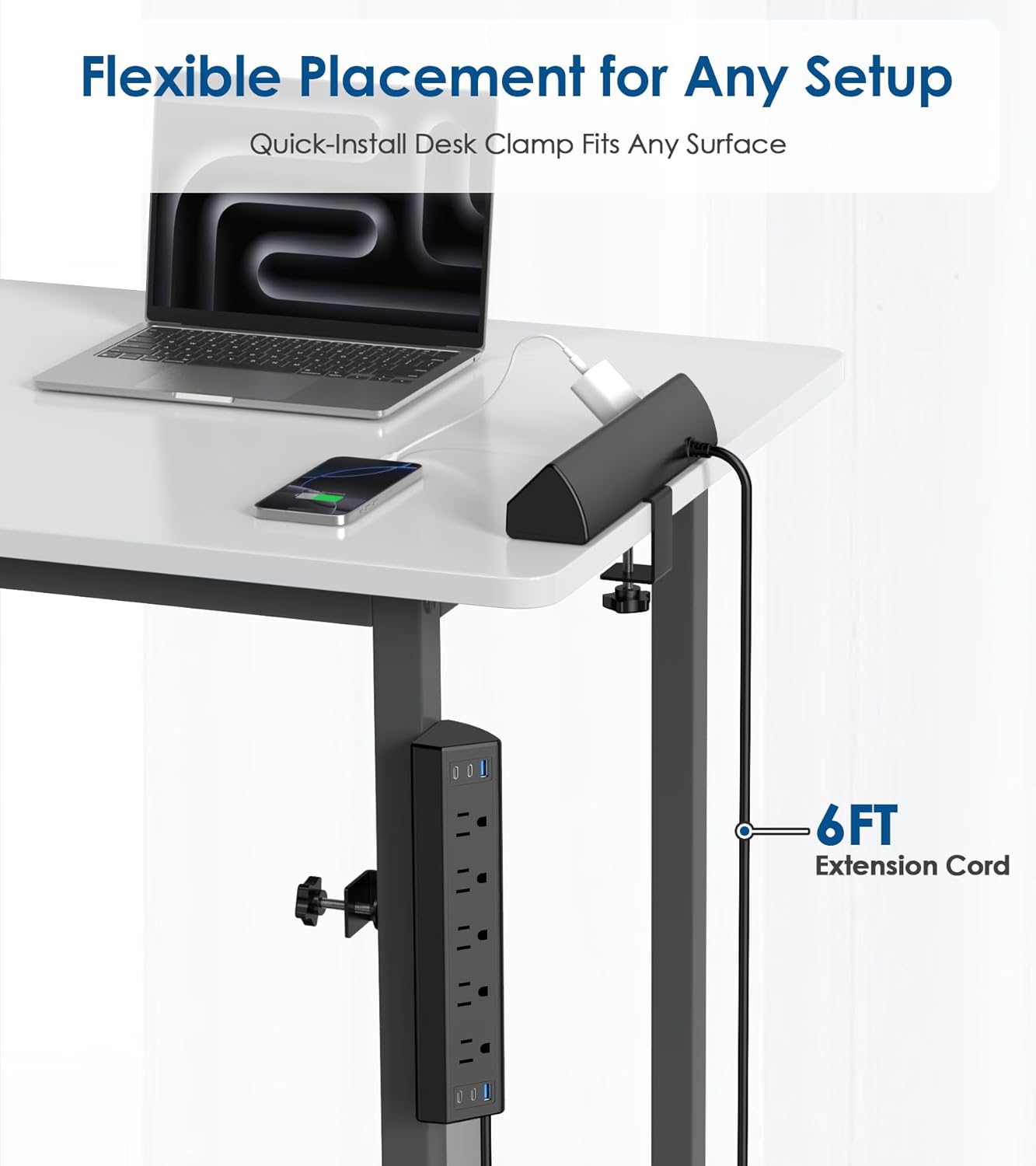 Jgstkcity Desk Clamp Power Strip with USB-C – 5 Outlets & 4 PD 20W Fast Charging Ports, 40W Desk Mount Surge Protector