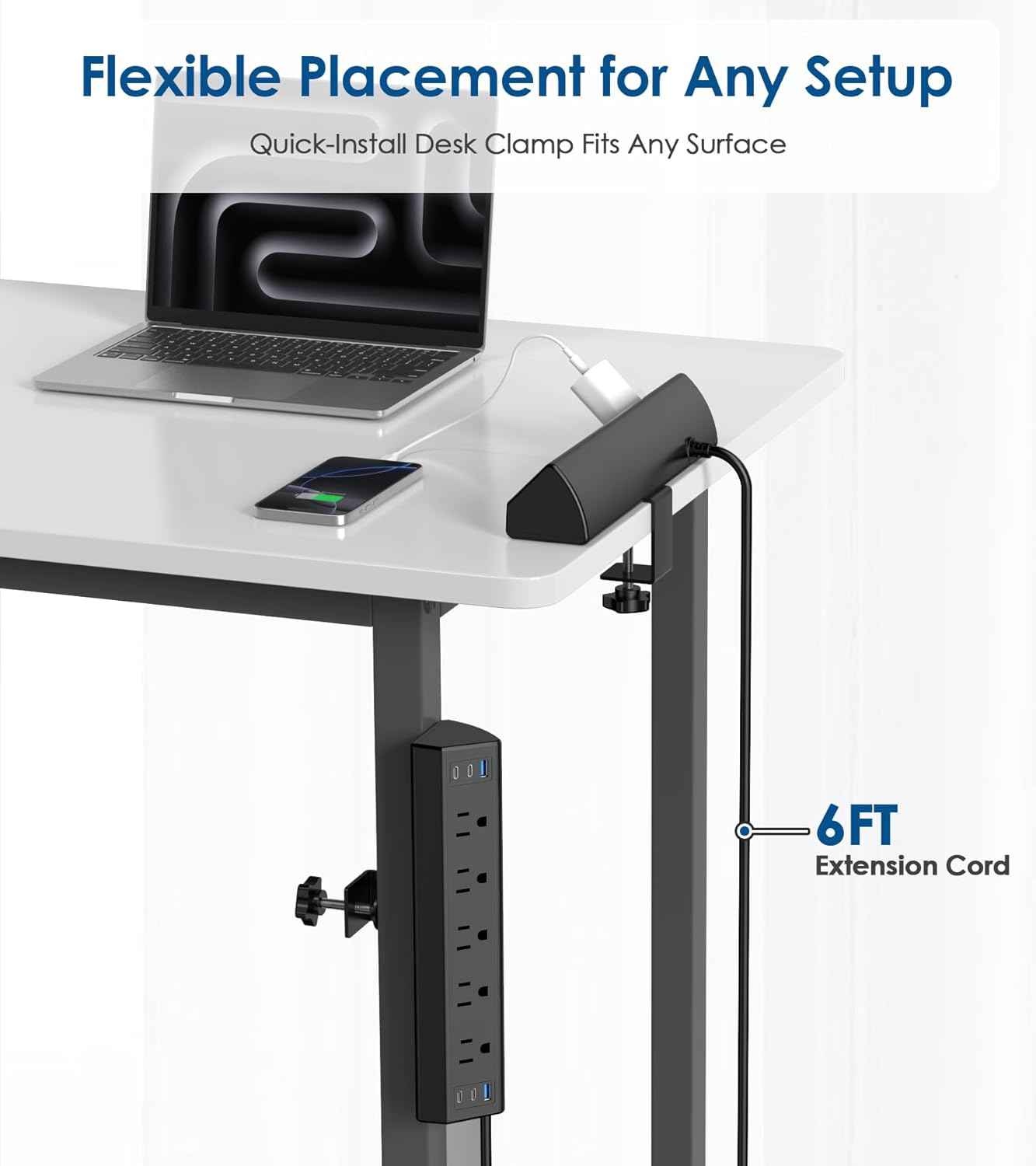Jgstkcity Desk Clamp Power Strip USB C,40W Total Fast Charging Station,4 PD 20W USB C Ports,Desk Edge Mount Surge Protector,5 Outlets,Fit 1.96" Tabletop Edge,ETL Listed