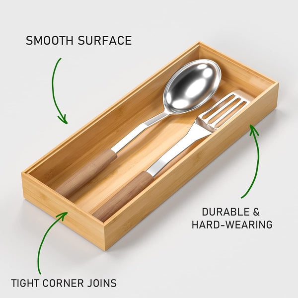 Bamboo drawer organizer for kitchen storage and organization