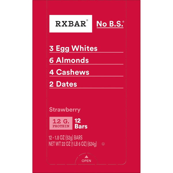 RXBAR Protein Bars, 12g Protein, Gluten Free Snacks, Strawberry, 12 Count Box