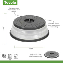 Tovolo Microwave Cover for Food Splatter 10 Inch, Heavy Duty Easy to Use Collapsible & Vented Silicone Microwave Splatter Guard Lid for Plates Dishes Bowls, Charcoal Gray