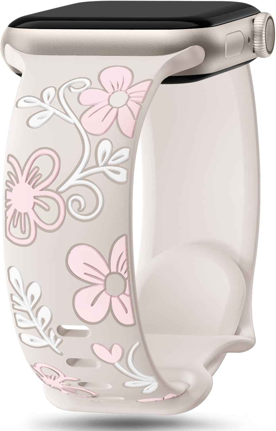 Witzon Floral Band Compatible with Apple Watch Bands For Women 40mm 41mm 38mm 42mm 44mm 45mm 46mm 49mm, Engraved Cute Flower Silicone Dressy Strap for iWatch Series 11 10 9 8 7 6 5 4 3 2 SE Ultra