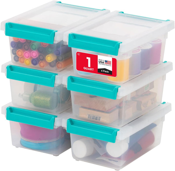 IRIS USA 6 Qt. Craft Storage Bins with Lids, 4-Pack, Made in USA, Stackable Containers
