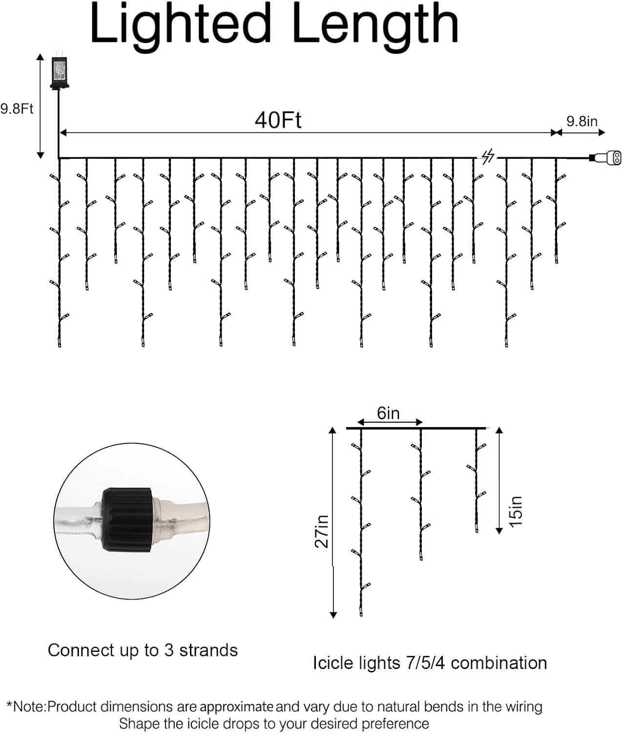 Brightown 40FT Warm White Icicle Christmas Lights, 432 LED Outdoor Waterproof String Lights with 81 Drops, 8 Modes, Timer, Connectable, Remote Included