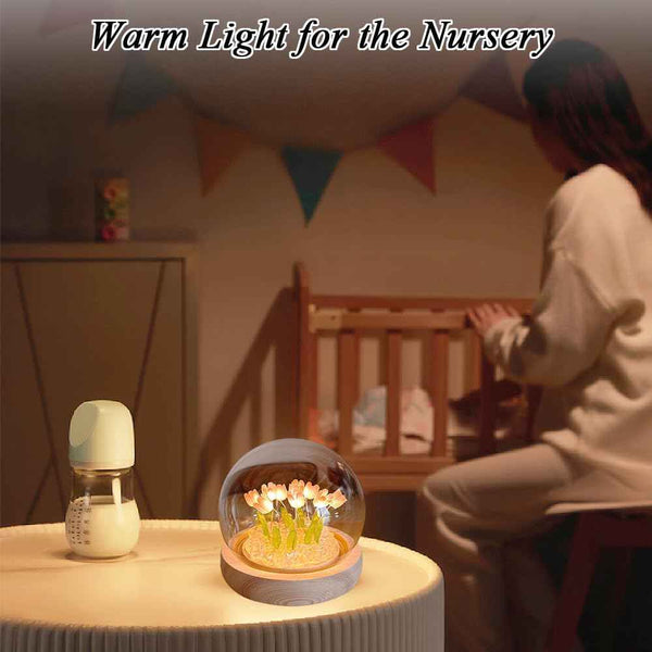 Wooden Tulip Night Light with 10 Led USB Lamp for Home Decor, Christmas Gift for Women