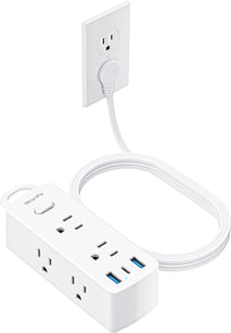 olcorife power strip surge protector ultra thin 5ft 6 outlets 3 usb ports 1 usb c white