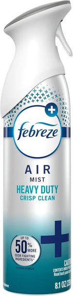 Febreze Air Mist, Air Freshener Spray, Odor Fighting Room Spray, Deodorizer for Home Bathroom Kitchen Office Apartment Dorm Room Classroom, Heavy Duty Crisp Clean Scent, 8.1oz, (Pack of 6)