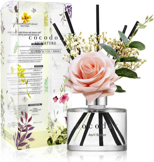 COCODOR Reed Diffuser Set with Preserved Baby's Breath with Sticks/April Breeze / 6.7oz / Scent Fragrance Oil Diffuser for Bedroom Bathroom Home Décor