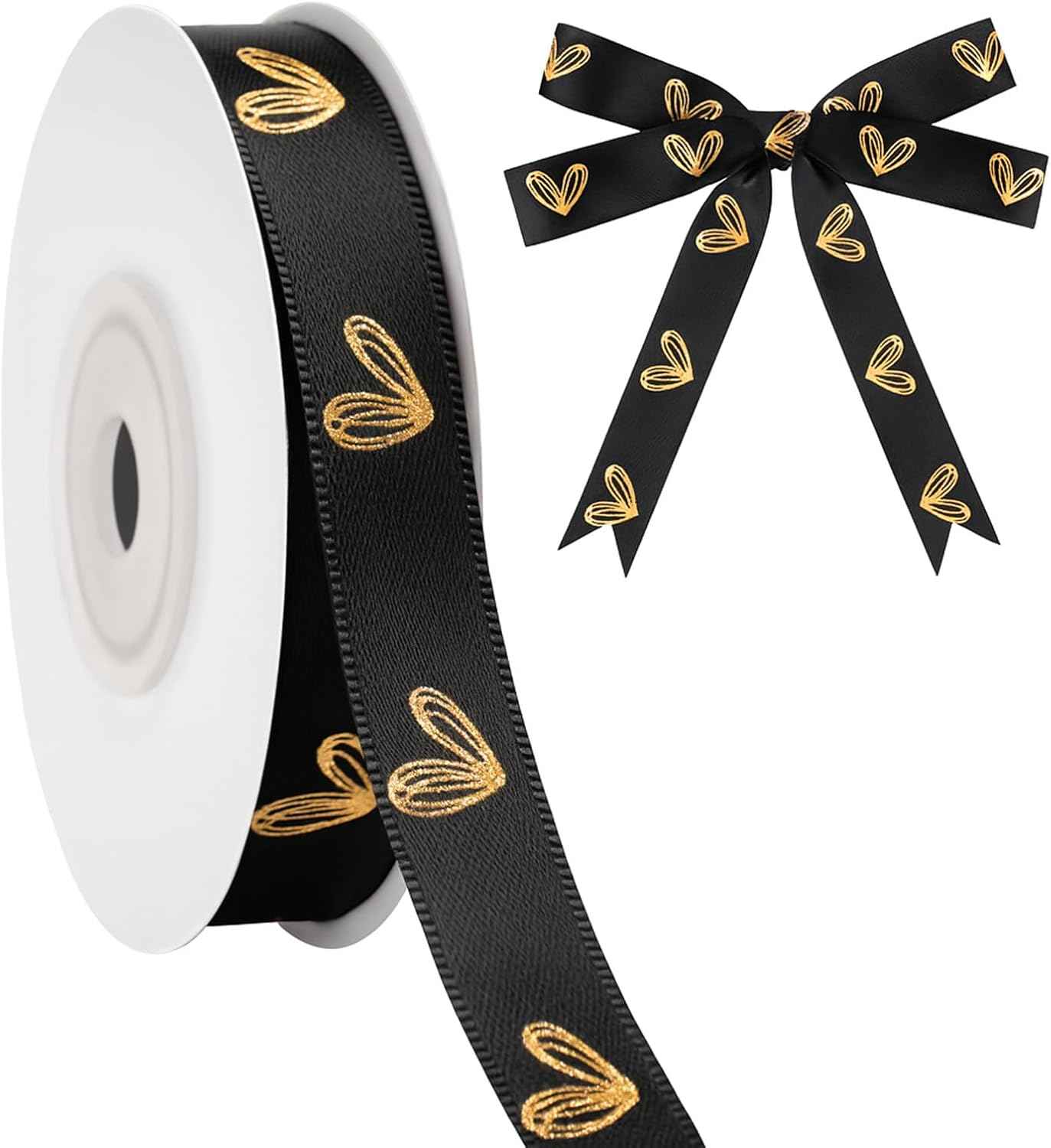 KINGLAKE Valentine's Day Ribbon Red - 1/2'' x 20 Yds Red Heart Satin Ribbon for Gift Wrapping Valentine Ribbons with Gold Heart for Crafts Flower Bouquet Party Home Decorations