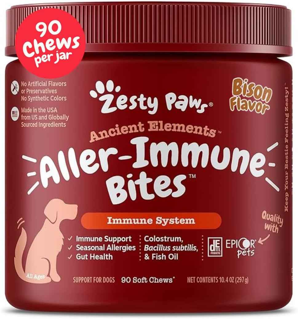 Zesty Paws Dog Allergy Relief- Dog Itching Skin Relief- Dog Probiotics for Itchy Skin and Itchy Ears- Dog Allergy Paw Relief- Dog Allergy Chews- Dog Itch Relief - Dog Skin Allergy Relief - Lamb - 90ct