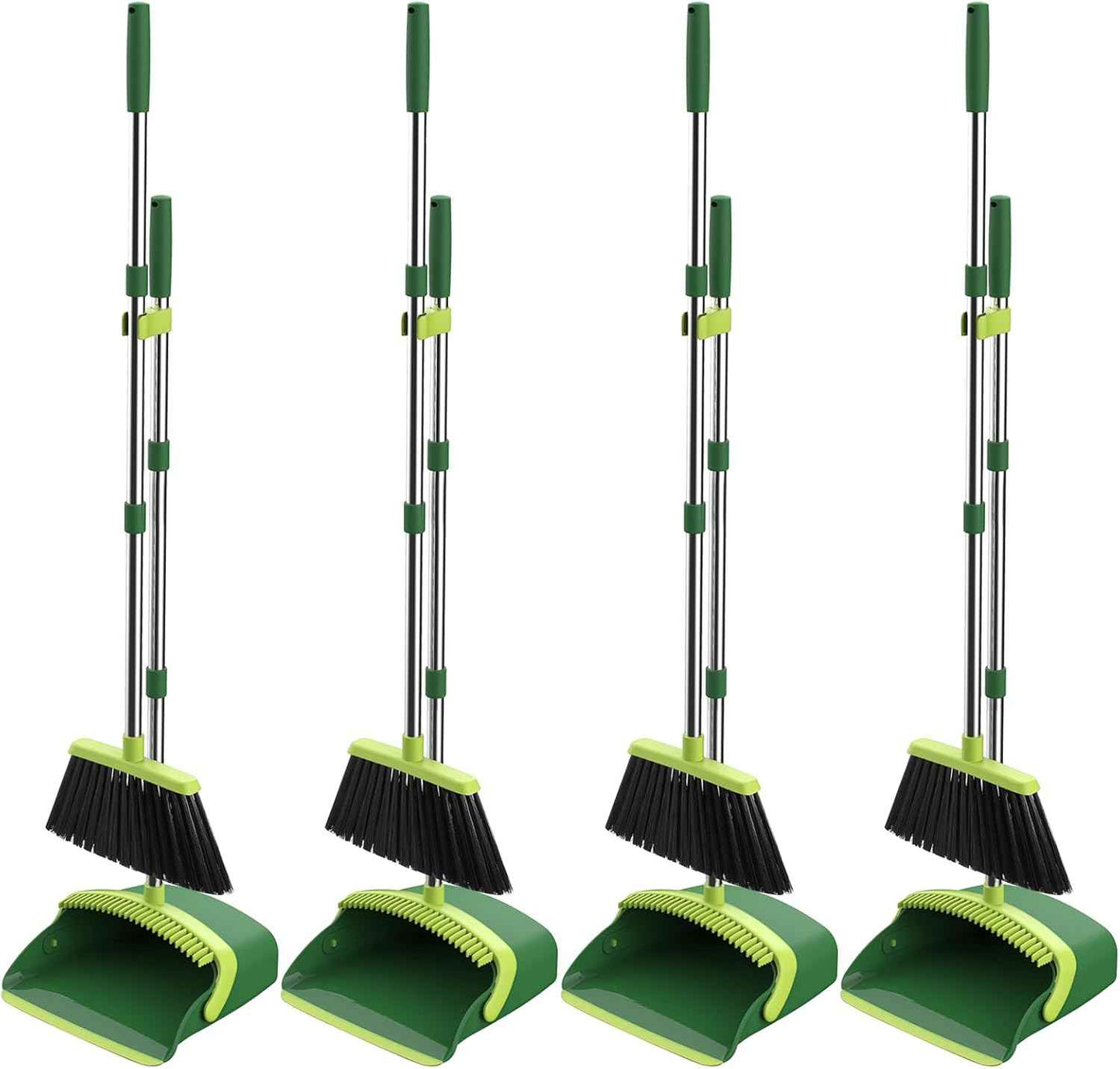 NACENA Broom and Dustpan Set, 52-in Long Adjustable Handle Broom Dustpan Combo with Dustpan Teeth to Automatically Clean Hair Suitable for Home Kitchen Office Hall Floor（Black&Red）