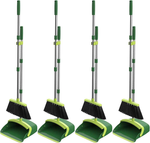 NACENA Broom and Dustpan Set, 52-in Long Adjustable Handle Broom Dustpan Combo with Dustpan Teeth to Automatically Clean Hair Suitable for Home Kitchen Office Hall Floor（Black&Red）