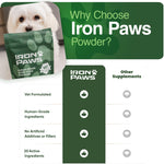 Iron Paws human-grade superfood powder for dogs dental health longevity hip joint gut allergies immune support skin coat 3.5 oz