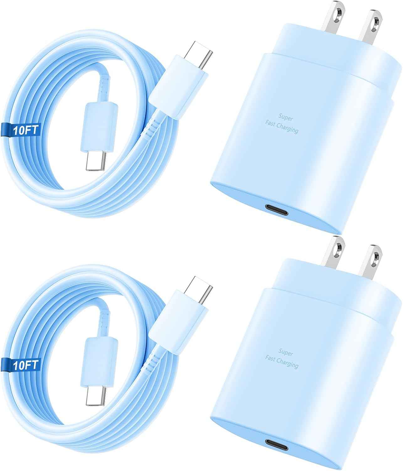 Super Fast Charger Type C, 25W USB C Wall Charger Fast Charging for Samsung Galaxy S25 Ultra/S25/S25+/S24+/S24 Ultra/S24/S24+/S23 Ultra/S22 Ultra/S21 with 10FT Long Android Type C Charger Cable 2Pack