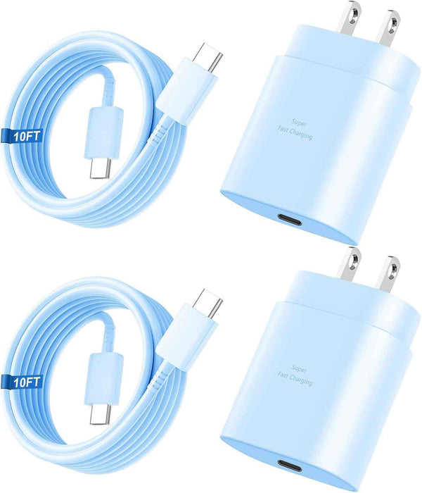 Super Fast Charger Type C, 25W USB C Wall Charger Fast Charging for Samsung Galaxy S25 Ultra/S25/S25+/S24+/S24 Ultra/S24/S24+/S23 Ultra/S22 Ultra/S21 with 10FT Long Android Type C Charger Cable 2Pack