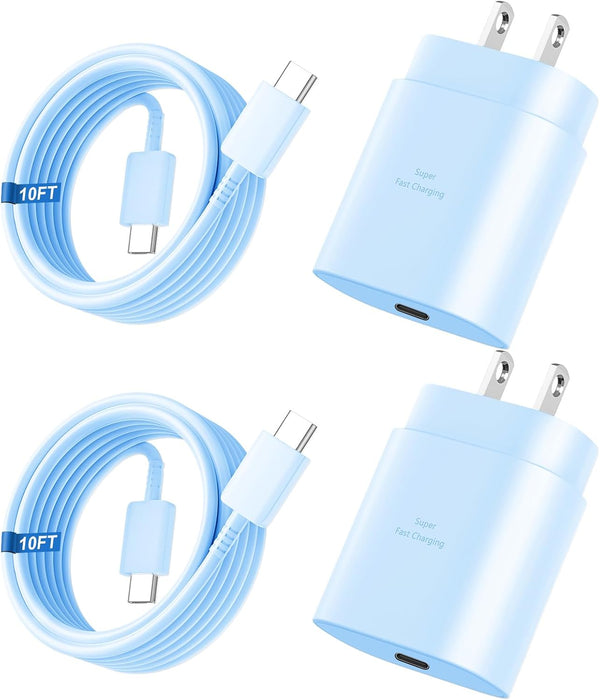 Super Fast Charger Type C, 25W USB C Wall Charger Fast Charging for Samsung Galaxy S26 Ultra/S26/S26+/S25 Ultra/S25/24 Ultra/S24/S23 Ultra/S22 Ultra with 10FT Long Android Type C Charger Cable 2Pack
