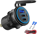 2 Pack 12V USB Outlet Wired Charger Multi Port, Dual PD3.0 USB-C and Quick Charge 3.0 Car Port Socket with Power Switch, Fast Charger for Cell Phone Tablet, Suitable for Car Boat RV Marine ATV