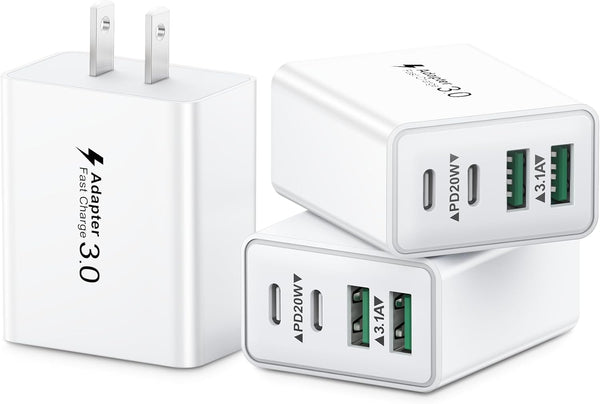 USB C Charger Block, 2-Pack 40W 4-Port Type C Fast Charging Block