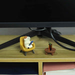 Cute cat figurine playing phone on sofa with coffee, cat lovers gift for home decor