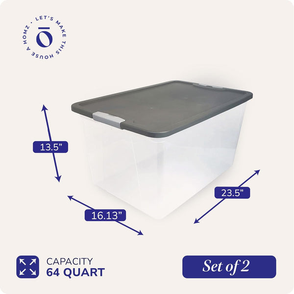 HOMZ 2-Pack Secure Latch Storage Bins with Clear Plastic Containers