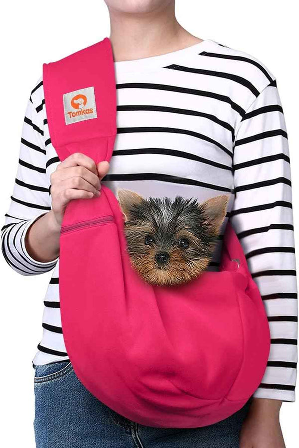 Tomkas Small Dog Sling Carrier - Classic Pocket & Classic Strap - for 3-10 lbs Pets(Black)