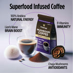 VitaCup Mushroom Coffee Grounds with Lions Mane and Chaga, Medium Dark Roast Arabica Specialty Coffee, 10 Oz
