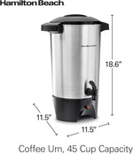 Hamilton Beach 45 Cup Coffee Urn and Hot Beverage Dispenser, Silver, Fast Brewing, Two-Way Dispensing