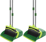 NACENA Broom and Dustpan Set, 52-in Long Adjustable Handle Broom Dustpan Combo with Dustpan Teeth to Automatically Clean Hair Suitable for Home Kitchen Office Hall Floor（Black&Red）