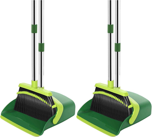 NACENA Broom and Dustpan Set, 52-in Long Adjustable Handle Broom Dustpan Combo with Dustpan Teeth to Automatically Clean Hair Suitable for Home Kitchen Office Hall Floor（Black&Red）