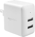 Amazon Basics 12W One-Port USB-A Wall Charger (2.4A), Portable, for Phones (iPhone 16/15/14/13/12/11/X, Samsung, and more), 2-Pack, White