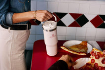30 oz stainless steel tumbler with handle and leak resistant straw