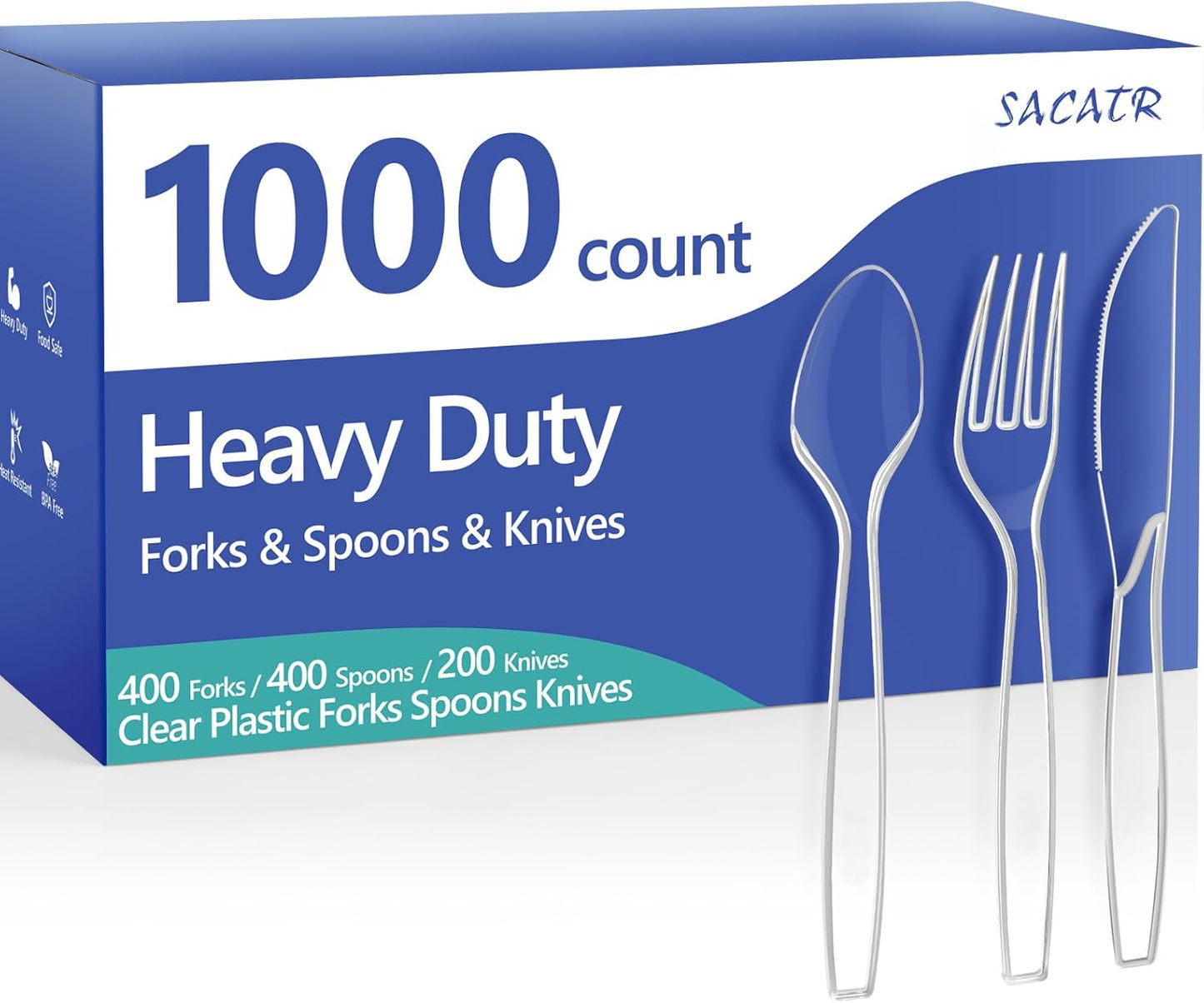 100 Count Plastic Silverware Heavy Duty -50 Forks, 50 Spoons, BPA-Free, Heat Resistant, Disposable Plastic Utensils Set, Plastic Cutlery Set, Plasticware Suitable for Party Everyday Use