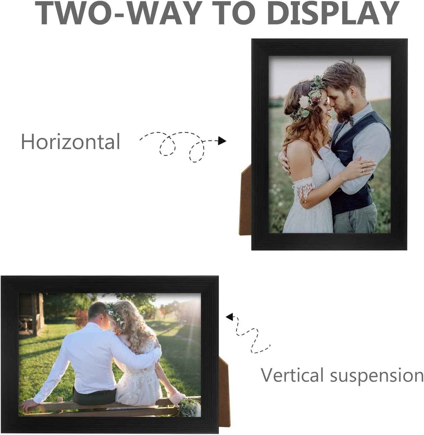 PECULA 2 Pack 5x7 Picture Frame, Black Picture Frame for Wall and Tabletop Display, Resistant Plastic Clear Plexiglass for Vertical or Horizontal Display