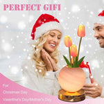 Rechargeable Cordless Touch Tulip Flower Table Lamp, 3-Color Infinitely Dimming Night Light with LED Artificial Tulips Decor (Pink)