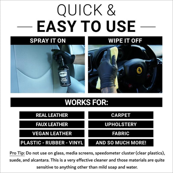 car guys super cleaner, 18 oz kit with microfiber towel, effective car interior stain remover
