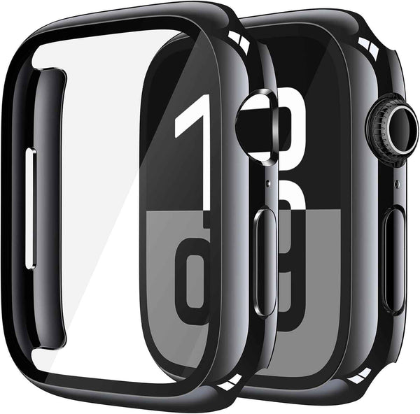 Misxi 2 Pack Tempered Glass Case Compatible for Apple Watch Series 11 (2025) Series 10 46mm, Screen Protector Cover for iWatch, Black