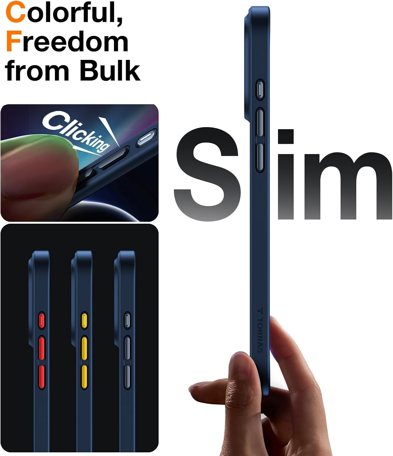 TORRAS for iPhone 17 Pro Case, Beyond Military-Grade Protection, Camera Control Button, DIY Buttons, Translucent Matte Slim Thin Shockproof Hard Back Anti-Scratch case for iPhone 17 Pro, Deep Blue