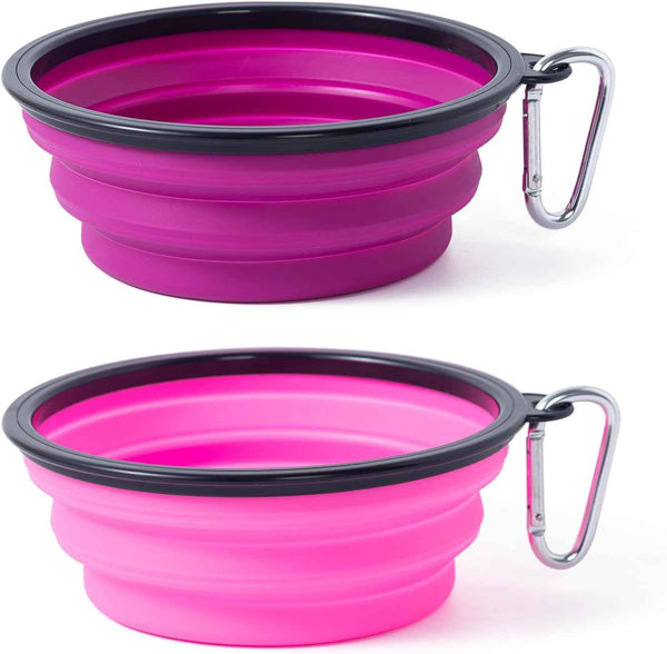 Dog Bowl Pet Collapsible Bowls, 2 Pack for Cats Dogs, Portable Pet Feeding Watering Dish for Walking Parking Traveling with 2 Carabiners (Small, Blue+Green)