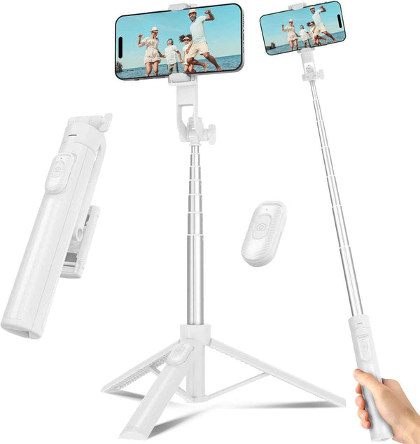 Selfie Stick Travel Tripod for Cell Phone with Remote Control and Phone Holder, Extendable Selfie Stick for iPhone, iPhone Tripod for Video Recording, 50 Inch, Black