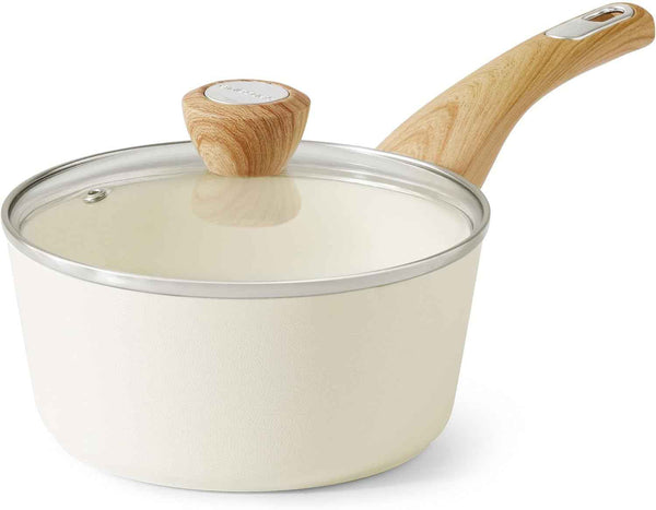 SENSARTE Ceramic Nonstick Sauce Pan with Lid, 3.0 Quart Saucepan with Double Spout, Large Cooking Pot, Non toxic Kitchen Sauce Pot, Non stick Saucier Pan, Induction Cookware, PFOA PTFE PFAS Free