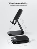 Adjustable phone stand for desk, compatible with iPhone and Galaxy