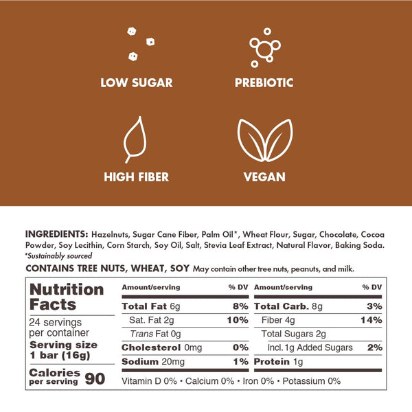 Low-calorie keto vegan hazelnut cream wafer sticks 90 calories non-gmo prebiotic fiber 12 pack