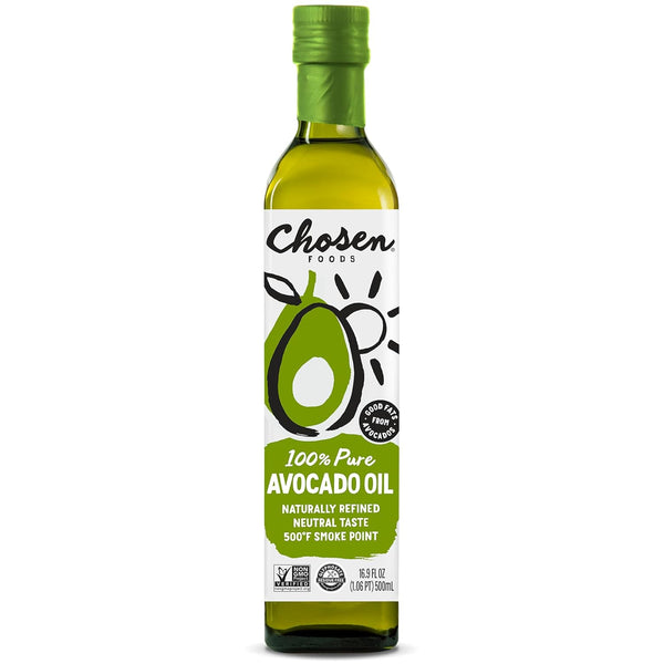 Chosen Foods 100% Pure Avocado Oil, 16.9 Fl Oz, All Purpose Cooking Oil, Non-GMO, Gluten-Free, Keto Friendly, Glyphosate Free