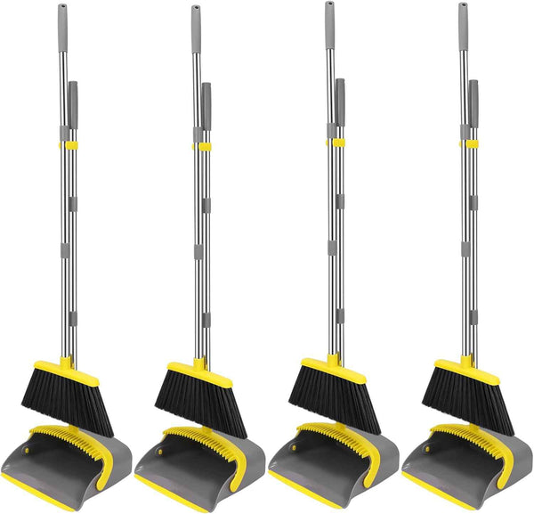 NACENA Broom and Dustpan Set, 52-in Long Adjustable Handle Broom Dustpan Combo with Dustpan Teeth to Automatically Clean Hair Suitable for Home Kitchen Office Hall Floor（Black&Red）