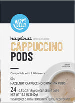 Happy Belly Light Roast Cappuccino Coffee Pods, Hazelnut Flavored, 24 Count