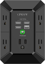 Qinlianf Wall Charger 5 Outlet Extender with 4 USB Charging Ports 3-Sided Power Strip Multi Plug Adapter 3U1C