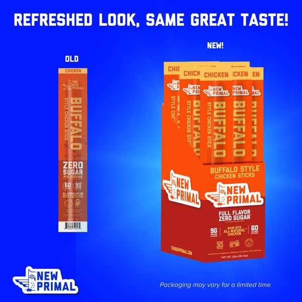 New Primal Buffalo Chicken Sticks, 5 Pack, Keto, Gluten Free, 9g Protein