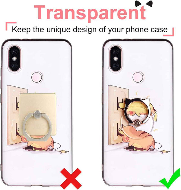 Cat Phone Ring Holder - EI Sonador Clear Cell Phone Ring Holder Transparent Stand Finger Grip (1 Silver + 1 Rose Gold Cat)