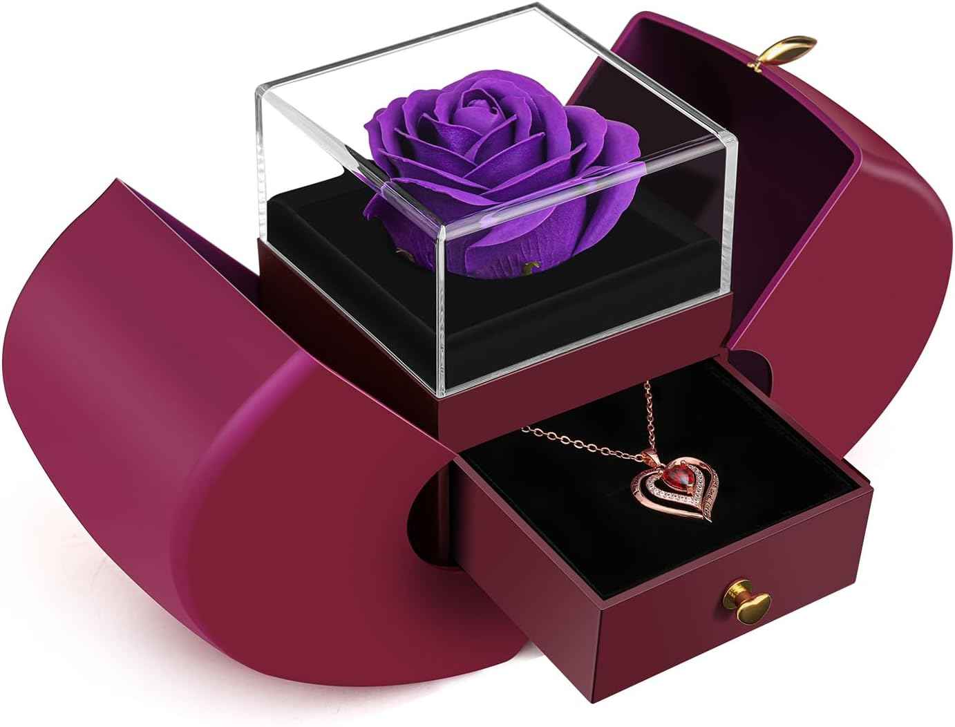 Preserved Flower Red Rose with Heart Necklace, Gifts for Mom, Girlfriend, Women, Wife, Grandma on Christmas, Valentine's Day, Mother's Day, Birthday, Anniversary, Thanksgiving | Birthday, Christmas, Valentine's Day, Mother's Day, Anniversary, Thanksgiving