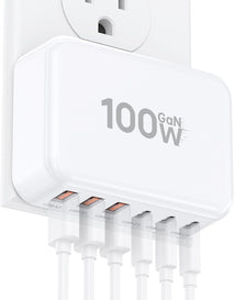 Fast Charger Block, GaN 6 Port USB C Charging Station Hub Cube, 100W Multiport Type C Wall Charger Power Strip Plug with PD 3.0+QC for iPhone13 14 15 16 17 Pro Max XR XS 8 7, Samsung, iPad, Table